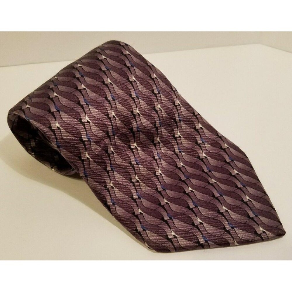 Stafford Purple Gray Black Neck Tie Silk 60" Geometric Abstract